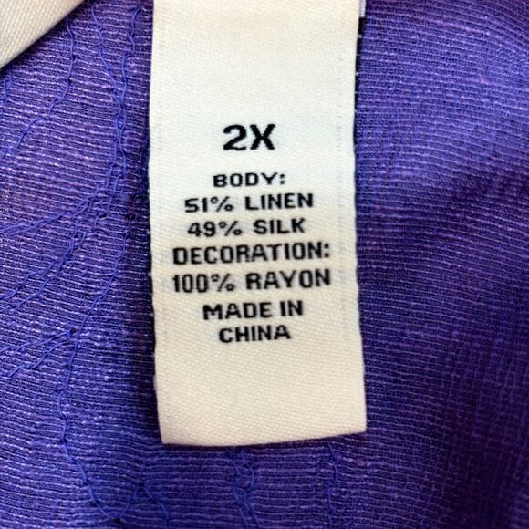 French Laundry Woman Purple Linen Silk Blend Button Up BlousePlus Size 2X - Picture 3 of 16